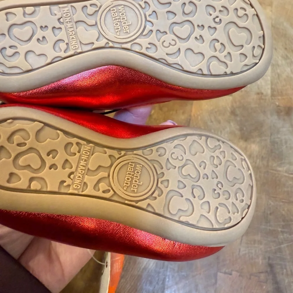 wonder nation Red Metallic Mary Jane Ballet Flats with Bow Toddler Sz 3 New